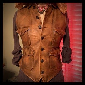 Ralph Lauren genuine brown leather vest w/ pockets